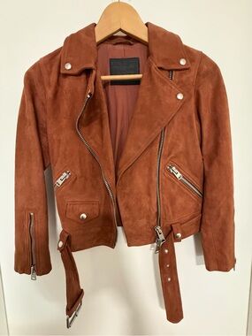 All Saint Suede Leather Jacket in Rich Rust
